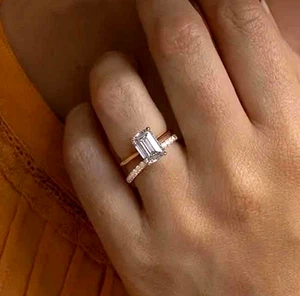 2.20Ct Emerald Cut VVS1D Diamond Bridal Set Engagement Ring 14K Yellow Gold Over - Picture 1 of 9