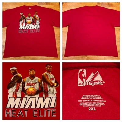 Miami Heat Elite Majestic Tee T-Shirt The Big 3 Wade LeBron Bosh Mens 2XL Red - Image 1 of 4