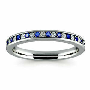 Sapphire Gemstone Ring Round Cut 0.78 Carat Real Diamond 950 Platinum Size 7 8 9