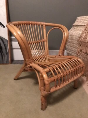 Vintage MCM Danish Mid Century Rattan Bamboo Chair Wicker Child Sz Boho Retro - Image 1 of 4