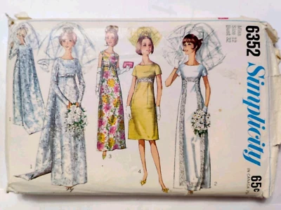 Dress Gown Wedding Bridal 12 Simplicity 6352 Sewing Pattern VTG Event Evening - Image 1 of 4