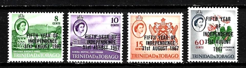 TRINIDAD & TOBAGO, SCOTT # 123-126, SET OF 4 MNH OVERPRINTED INDEPENDENCE 1967 Cover