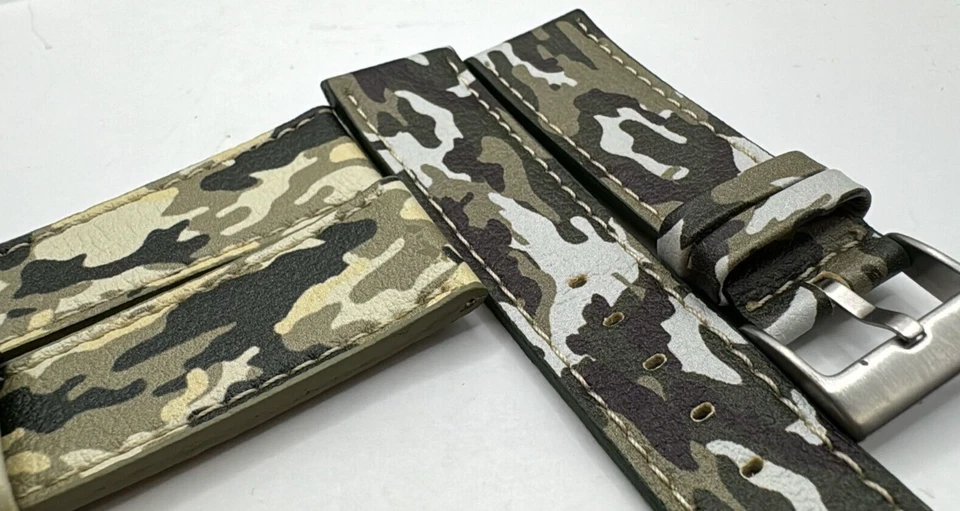 Cinturino camouflage Pattern vera pelle made in Italy 18-20-22-24 mm bacchettone - Immagine 1 di 2