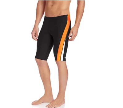 Speedo Mens and Boys' Endurance+ Launch Splice Jammer Swimsuit, Black/Orange, 32 - Image 1 of 2