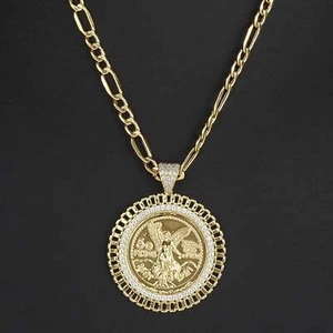 14k Gold Centenario Rollie Bezel Round CZ Pendant - Picture 1 of 13