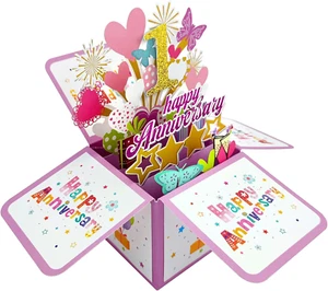 Happy 1St Anniversary Pop up Card, Romantic 1 Year Anniversary Card - Picture 1 of 12