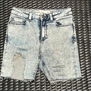 asos cut off shorts womens size 26 uk in washed blue with distressing - Picture 1 of 7