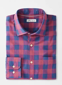 NEW MENS PETER MILLAR GOLF L/S MOOSE JAW COTTON SPORT DRESS SHIRT, RED, MEDIUM - Picture 1 of 5