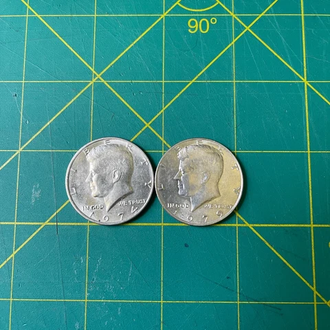 Lot of 2 JFK Half Dollars 1974 and 1979 No Mint Mark Circulated Ungraded Cover