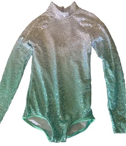 Beautiful Leotard Bodysuit Child’s 10/12 Ombré Teal Zsa Zsa Sequined Long Sleeve - Picture 1 of 2