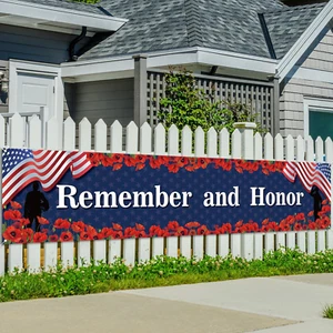 Memorial Day Decorations Remember and Honor Banner for Fence Yard Lawn Red White - Picture 1 of 11