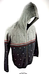 Woolrich Women's Large Gray/Black  Nordic Zip Hooded Sweater Cardigan Jacket  - Picture 1 of 3