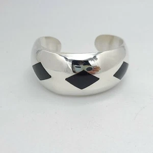 Brazalete Brazalete de 26 mm de plata esterlina negro ónix laico Taxco México TE 33 - Imagen 1 de 9