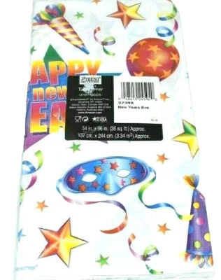 Happy New Year Paper Table Cover by Trend Setters Amscan Nos Made in USA  - Image 1 of 4