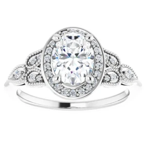 1 1/3 Ct Oval Diamond Halo Engagement Ring 14k White Gold Lab Grown - Picture 1 of 17