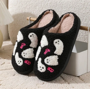 Women's Halloween Cartoon Ghost Non-Slip Cotton Slippers – Cozy Indoor Winter Ho - Picture 1 of 9