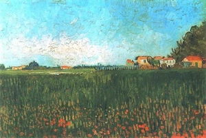 Vincent van Gogh Farmhouses in a Wheat Field Hand Painted Canvas Oil Painting - Picture 1 of 2