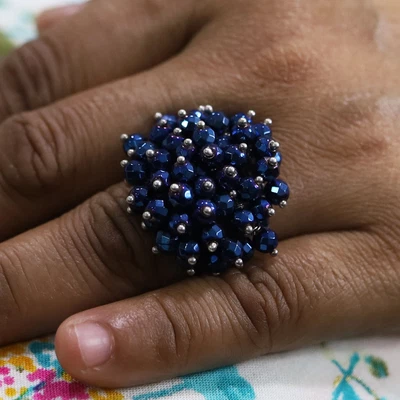 Anillo racimo de plata esterlina facetada azul hematita QVC talla 6 Foto 1 de 4