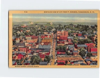 Postcard Market Street Looking North Birds Eye View Of City Parkersburg WV USA - Image 1 of 2