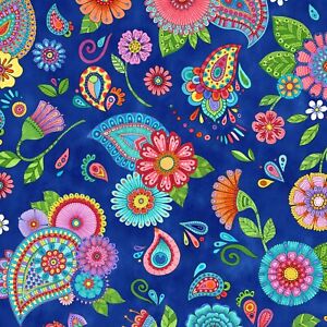 Fabric Flowers Paisley Live Out Loud Spaced Blue WILMINGTON Cotton 1/4 Yard 434