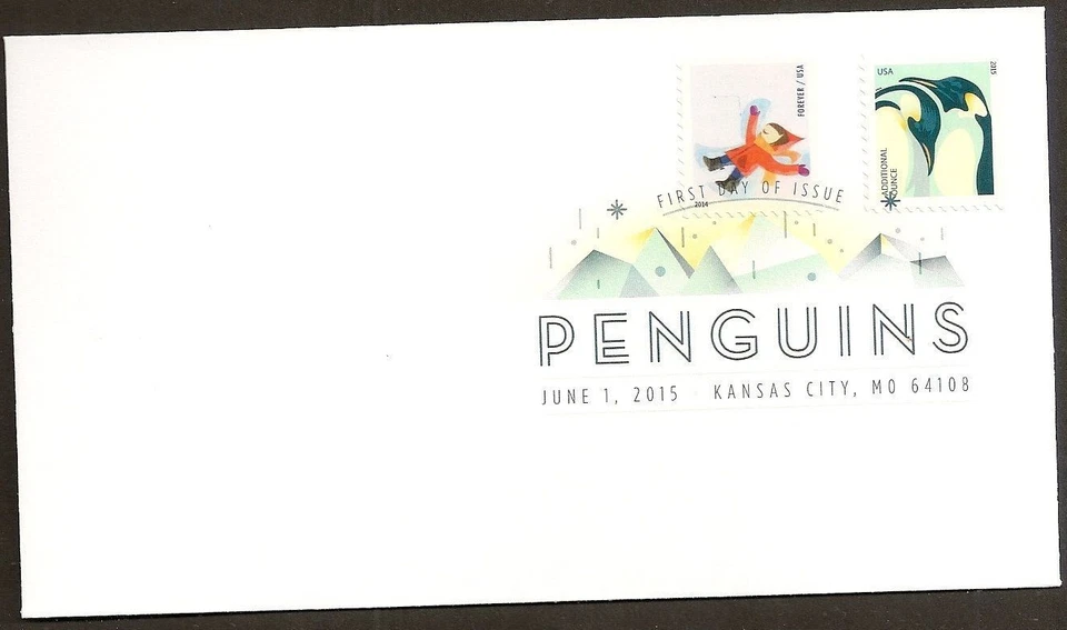 US 4989 Penguins Winter Fun Snow Angel DCP FDC 2015 - Image 1 of 1