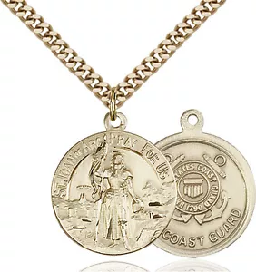 14 Karat Gold gefüllt St. Jeanne d'Arc Küstenwache Militär katholische Medaille Halskette - Bild 1 von 1