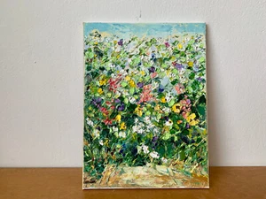 Prato fiorito dipinto olio su tela originale astratto fiori colorati quadro - Foto 1 di 7