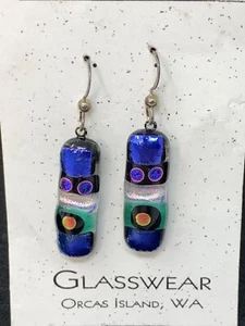Orcas Island Artwork Fused Glass Bar Drop Earrings - Picture 1 of 2
