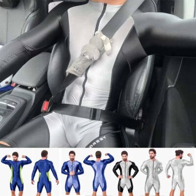 AMORESY Men's Tracksuits Jumpsuits Shiny Glossy Bodysuit Tights Overalls Suits - Image 1 of 4