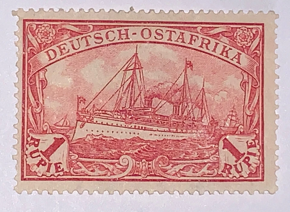 Travelstamps: Germany East Africa Stamps 1 Rupie Kaiser’s Yacht mint OG H WMK - Image 1 of 4