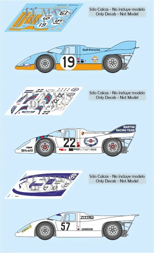 Decals Porsche 917k Le Mans 1971 19 22 57 1:32 1:24 1:43 1:18 slot 917 calcas - Imagen 1 de 1