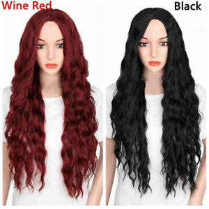 Lady Black Red Long Curly Wigs Women Natural Body Wavy Hair Cosplay Wig Fashion