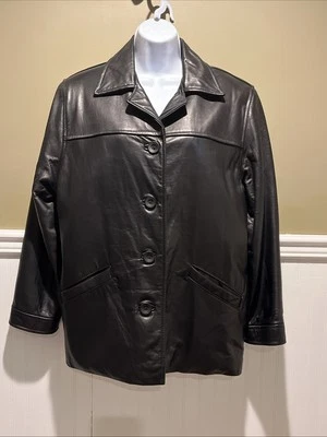 Leonardo Black 100% Leather Lined Button Jacket Made Canada Sz S/P - Image 1 of 4