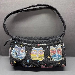Laurel Burch All Over Cat Tapestry Schultertasche Handtasche gewebt defekt - Bild 1 von 8