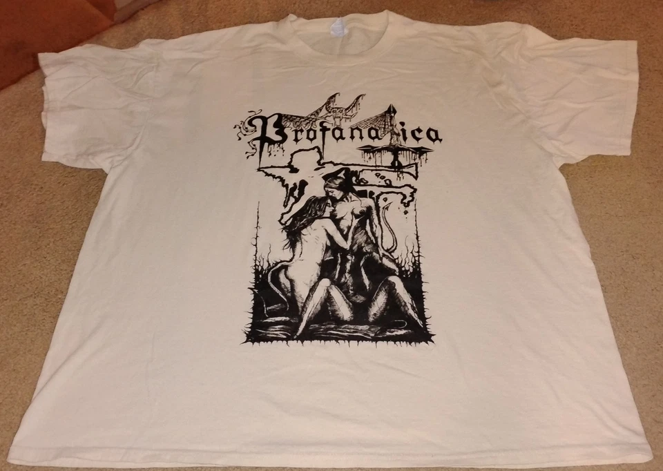 Camisa Profanatica Blanca Negra Culto Eyaculada 2XL 2024 Tour Camisa Diseño USBM Foto 1 de 4