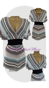 Karen Millen UK10/12 EU38/40 US6/8 BATWING striped KNIT Stretchy long top blouse - Picture 1 of 11