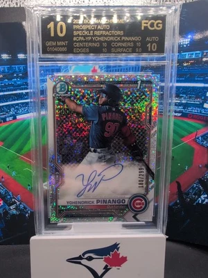 YOHENDRICK PINANGO 2021 BOWMAN CHROME SPECKLE REFRACTOR AUTO RC /299 - Image 1 of 2