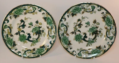 2 Masons Ironstone Mandalay Green Chartreuse 6 3/4" Side Tea Cake Plates VGC - Image 1 of 4