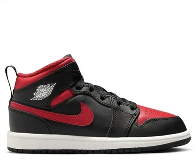 Talla 12c - Air Jordan Retro 1 Mid Negro Rojo Blanco Preescolar - Totalmente Nuevo Foto 1 de 4