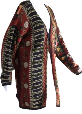 Peruvian Connection L XL TRIBAL FIBER LONG UNREAL Art-to-Wear Cardigan Sweater - Image 1 of 4