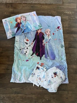 Juego de ropa de cama para niños pequeños Disney Frozen 4 piezas manta edredón funda de almohada plana ajustada Foto 1 de 4