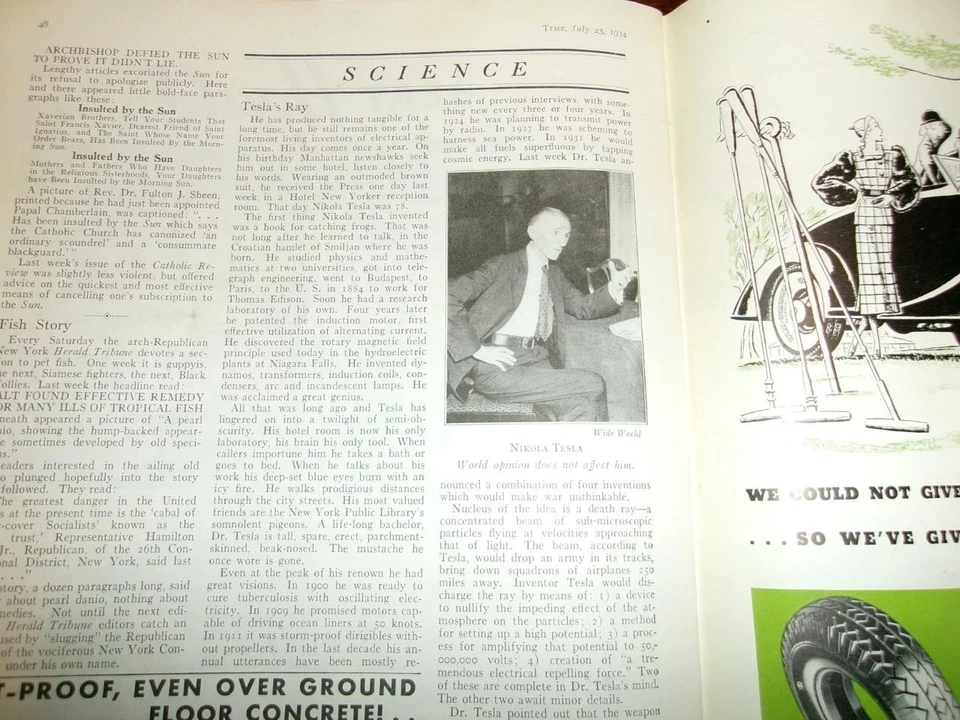 1934 NIKOLA TESLA TESLA RAY, ADOLF HITLER, HERMANN GORING, KEMAL PASHA, TURKEY - Image 1 of 4