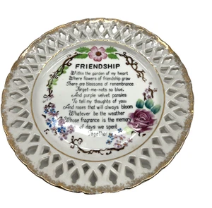 De colección Victoria Cerámica "Amistad" Plato Floral Tono Dorado Borde 8” Japón En muy buena condición - Imagen 1 de 9