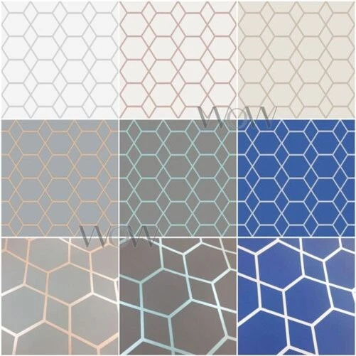 PAPEL PINTADO METÁLICO GEOMÉTRICO MURIVA CASCA DIAMANTES HEXÁGONOS - PLATA ORO ROSA Foto 1 de 1