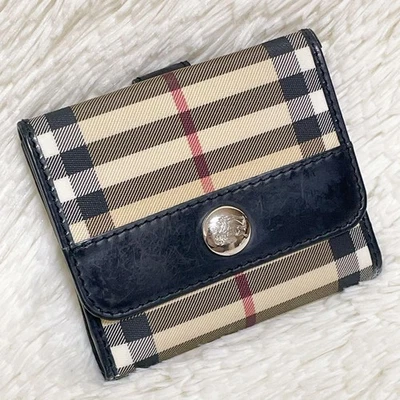 Burberry Cartera Plegable Cuero PVC Nova Check Solapa Negra Mujer Billetera Accesorio Foto 1 de 4