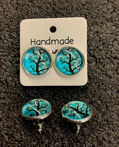1 pair of handmade "Tree" 12 mm acrylic earrings +6 FREE earring backs - Picture 1 of 5