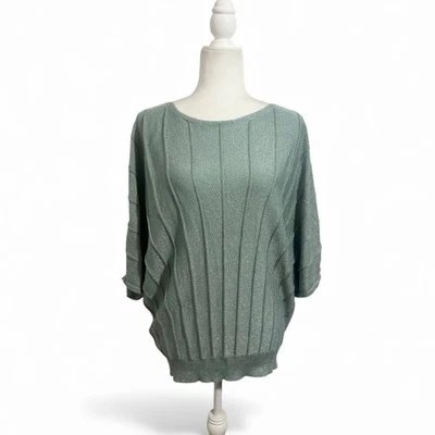 Suéter Top Chicos Metálico Acanalado Manga Dolman Verde Menta Talla Grande Vacaciones Foto 1 de 4