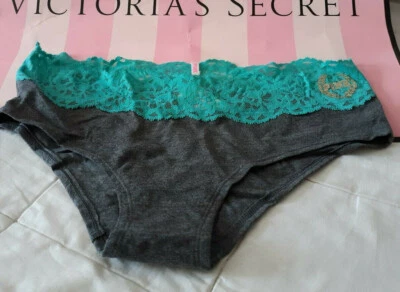 Calcinha de renda hipster fofa cinza turquesa ouro LOGOTIPO feminina tamanho grande L baixa - Imagem 1 de 4