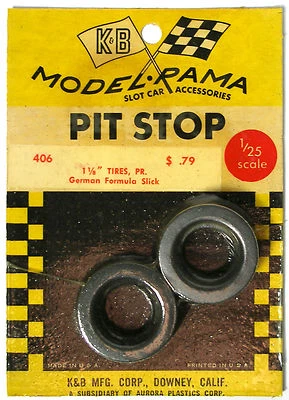 K&B Aurora 1965 1:24 Slot Car Pit Stop piezas 1 1/8" forma alemana neumáticos lisos #406 Foto 1 de 2