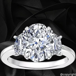2.50 Carat Oval Cut CVD Lab Grown Diamond Three Stone Ring in 14K White Gold - Picture 1 of 3
